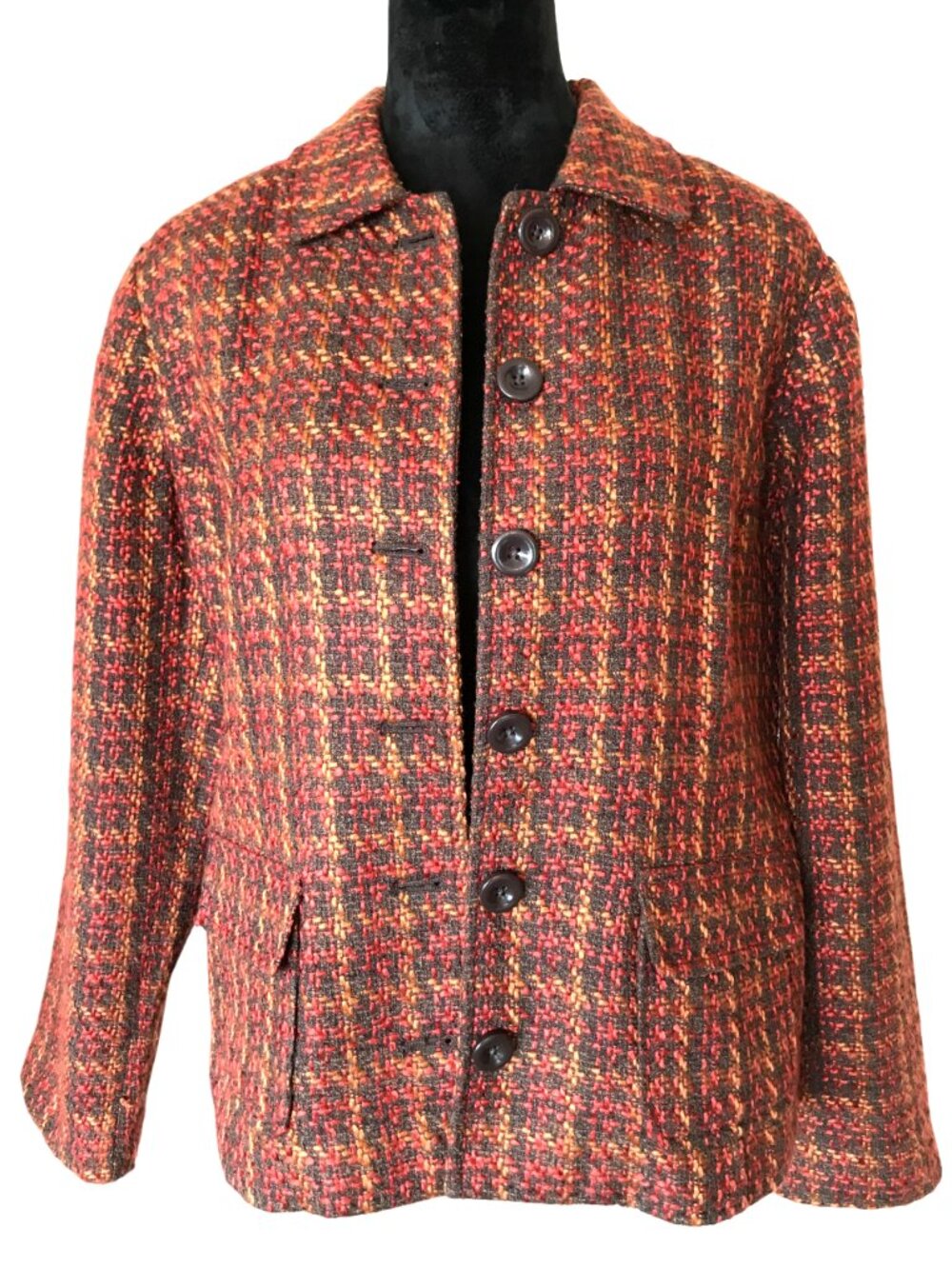 Autumn Boucle Blazer Croft & Barrow VTG 90s Button-Down Jacket Brown Rust Sz XL - Picture 2 of 10